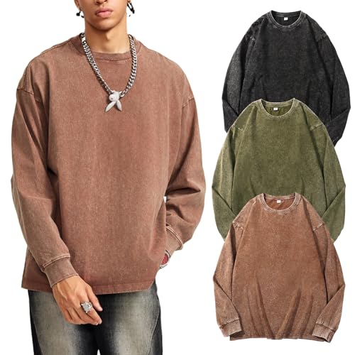 Arssm Men's Oversized Vintage Acid Wash Long Sleeve T-Shirt