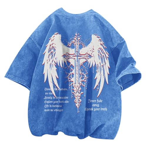 Lytiarul Men's Vintage Gothic Cross Grunge Oversized T-Shirt