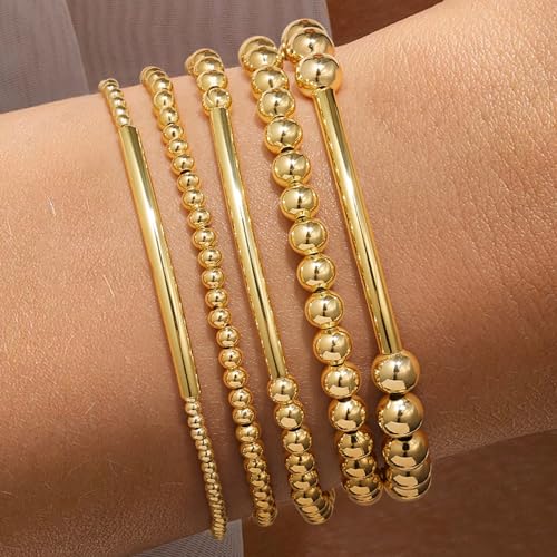 Yoosteel Women's Gold Beaded Stretch Bracelets Set