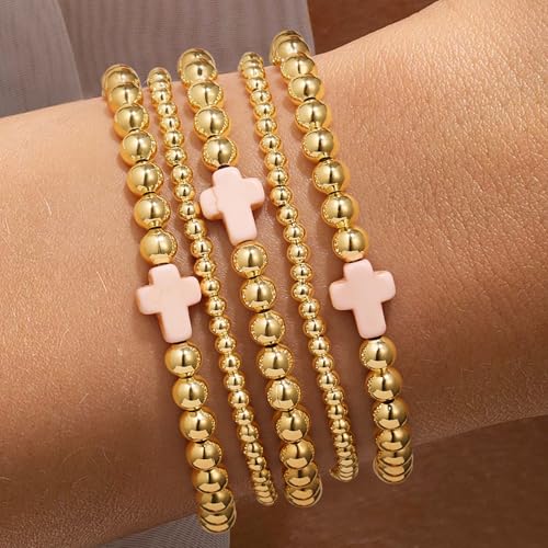 Yoosteel Women's Gold Beaded Stretch Bracelets Set