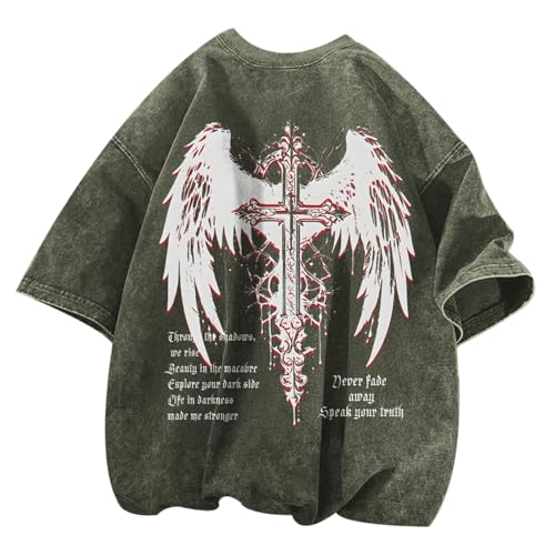 Lytiarul Men's Vintage Gothic Cross Grunge Oversized T-Shirt