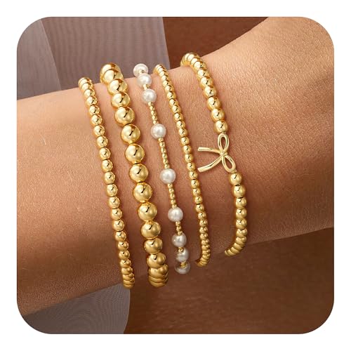 Yoosteel Women's Gold Beaded Stretch Bracelets Set