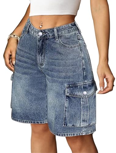 Eddoyee Women's Y2K Baggy Bermuda Cargo Denim Jorts
