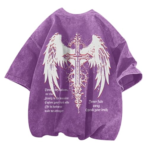 Lytiarul Men's Vintage Gothic Cross Grunge Oversized T-Shirt
