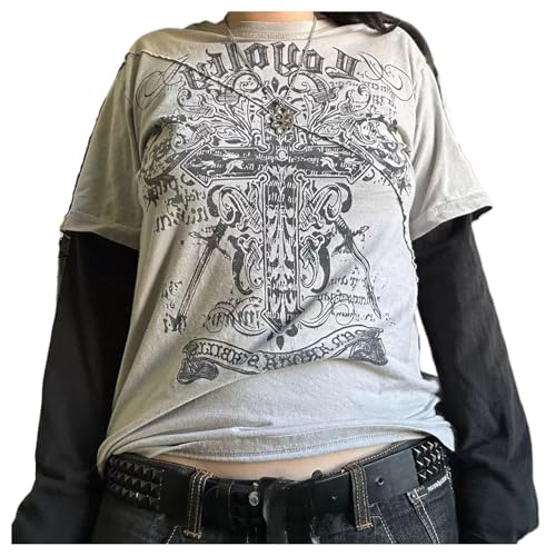 GGOOB Unisex Fake Two-Piece Long Sleeve Grunge Shirt