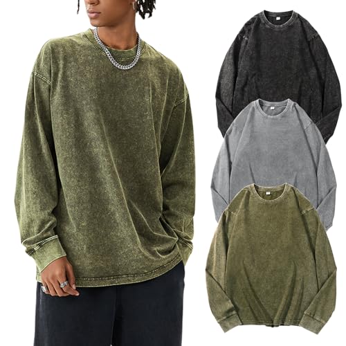 Arssm Men's Oversized Vintage Acid Wash Long Sleeve T-Shirt
