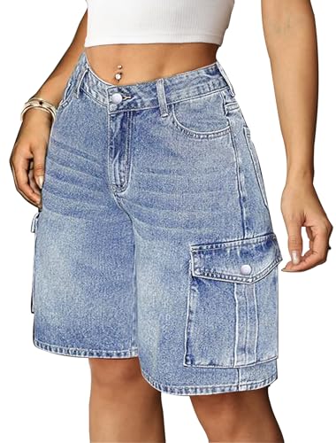 Eddoyee Women's Y2K Baggy Bermuda Cargo Denim Jorts