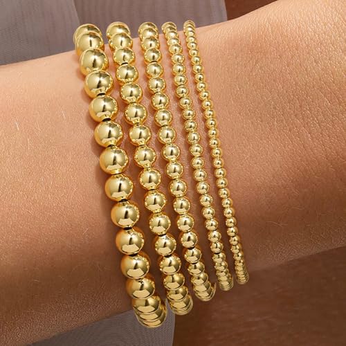Yoosteel Women's Gold Beaded Stretch Bracelets Set