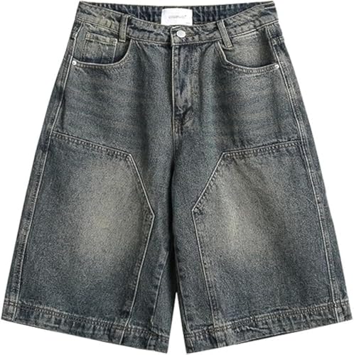 QJK Unisex Y2K Baggy Wide Leg Denim Shorts