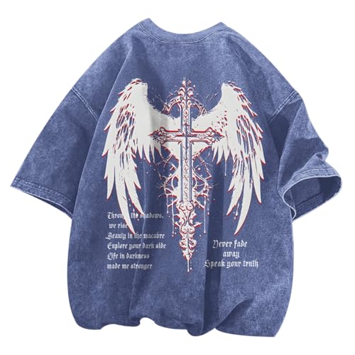 Lytiarul Men's Vintage Gothic Cross Grunge Oversized T-Shirt