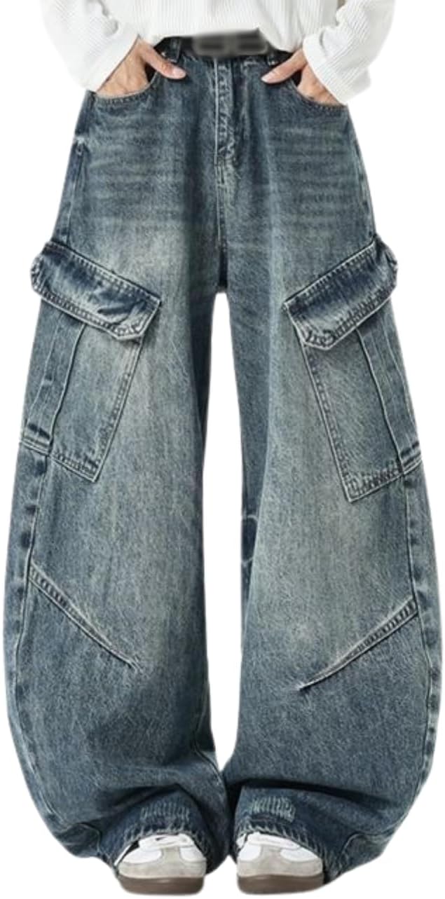 OTEEGX Men's Baggy Wide Leg Cargo Denim Jeans