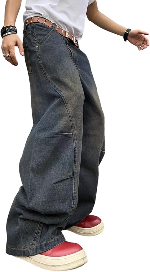 DFGIGT Men's Irregular Sutures Baggy Wide Leg Jeans