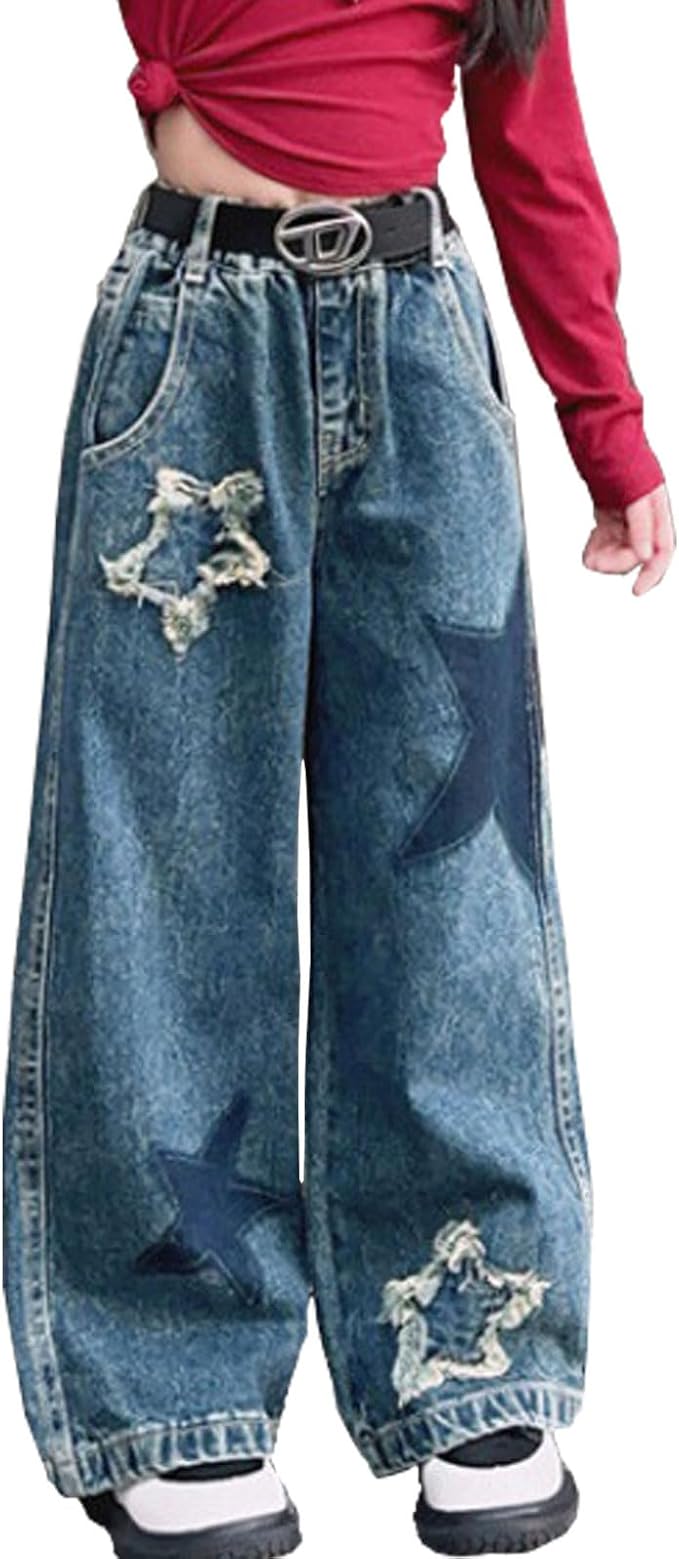 YaYabroe Girls' Distressed Baggy Wide Leg Jeans