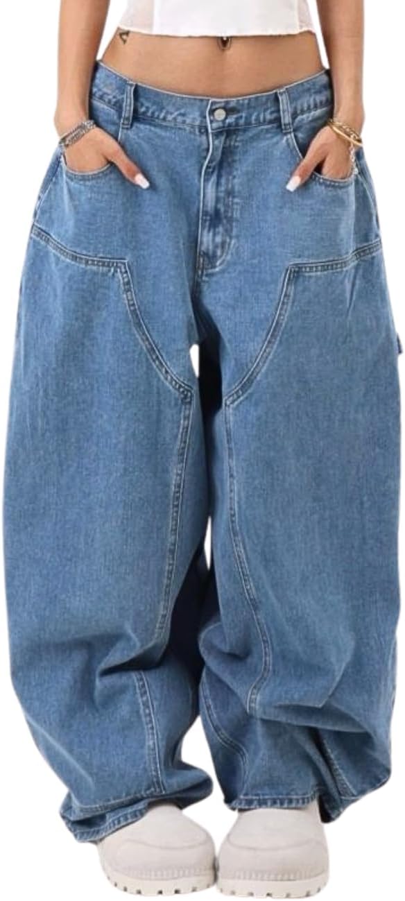 OTEEGX Men's Baggy Wide Leg Cargo Denim Jeans