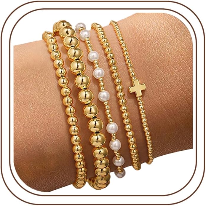 Yoosteel Women's Gold Beaded Stretch Bracelets Set