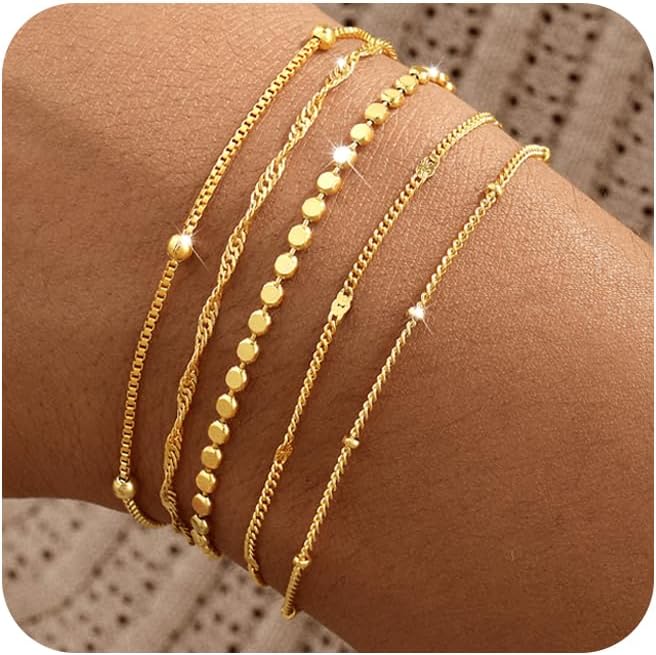 Striviio Women's 14K Gold Plated Stackable Bracelet Set