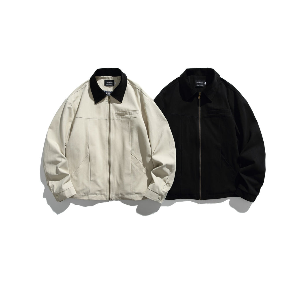 Loose Color-blocked Turn-down Collar Detroit Work Jacket for Men