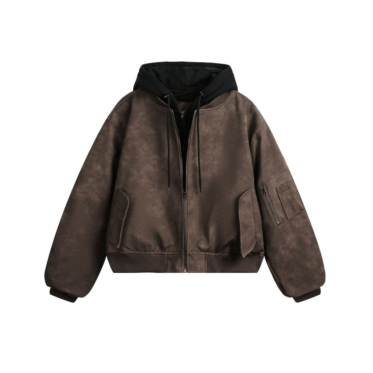 False Two-Piece Loose Oversized Short Hooded Jacket for Men