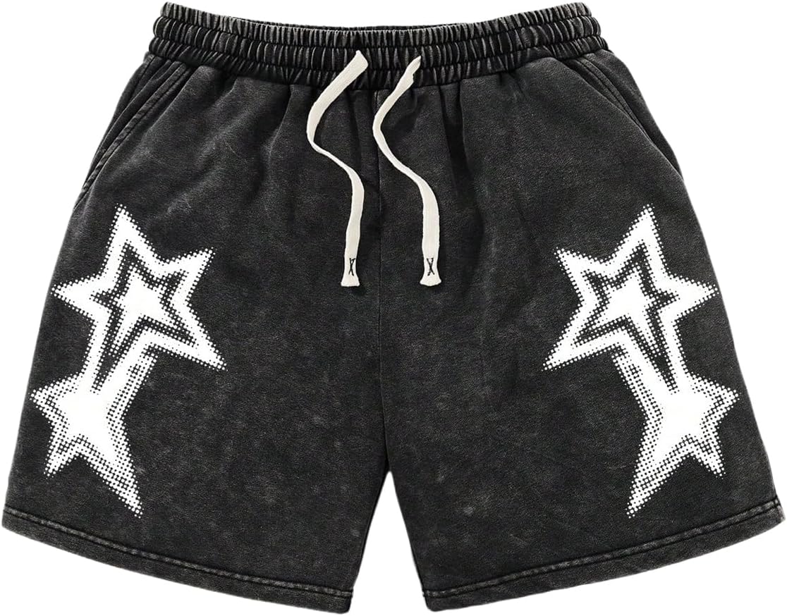 SOLY HUX Men's Star Graphic Baggy Wide Leg Shorts