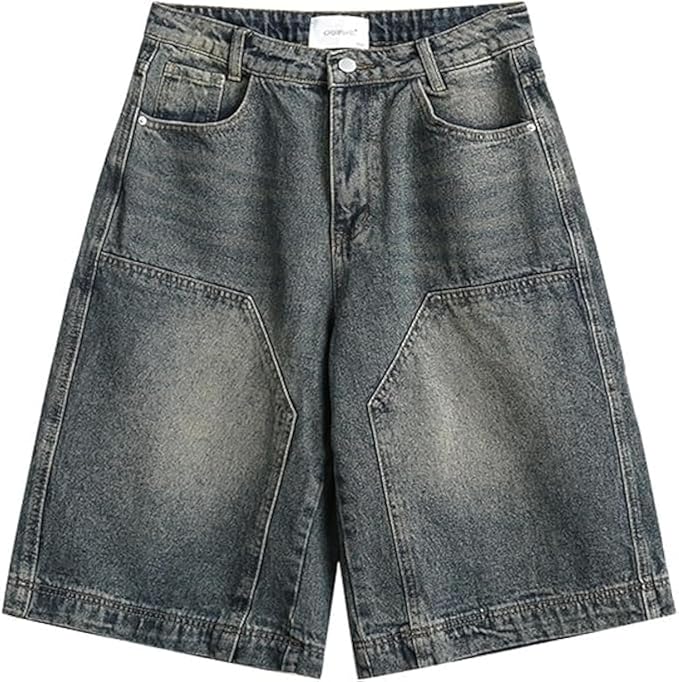 QJK Unisex Y2K Baggy Wide Leg Denim Shorts