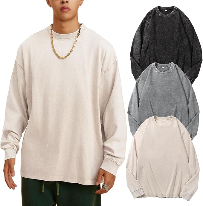 Arssm Men's Oversized Vintage Acid Wash Long Sleeve T-Shirt