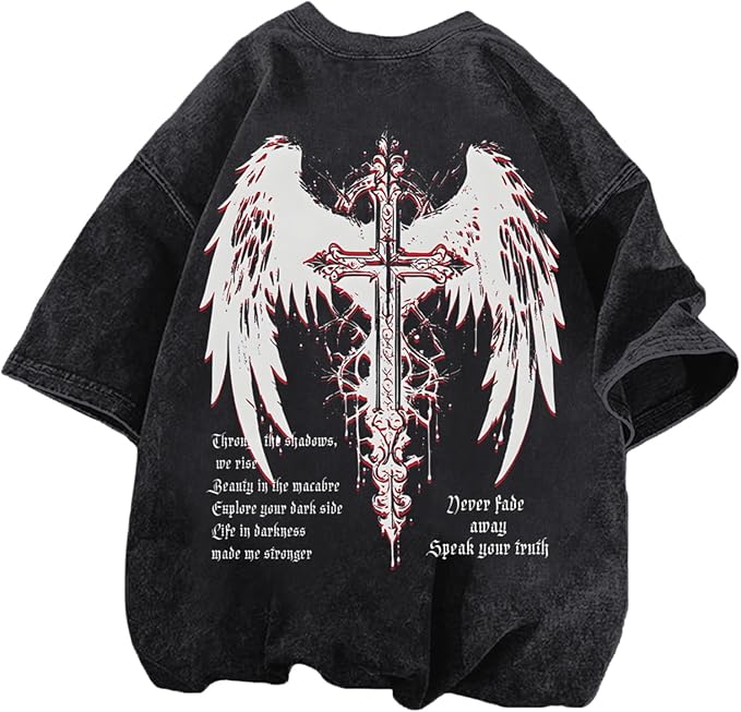 Lytiarul Men's Vintage Gothic Cross Grunge Oversized T-Shirt