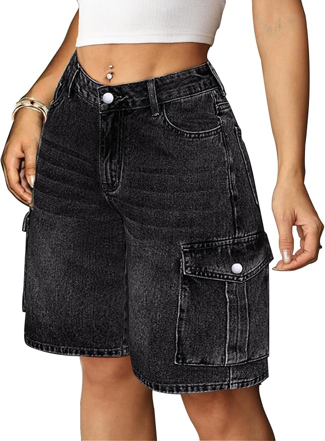 Eddoyee Women's Y2K Baggy Bermuda Cargo Denim Jorts