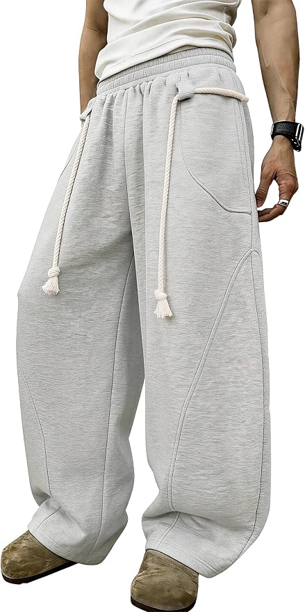 PLEPAN Men's Baggy Wide Leg Lounge Sweatpants