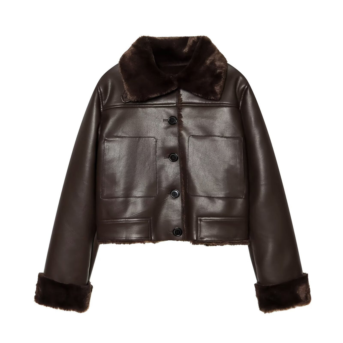 Casual fur collar faux fur jacket