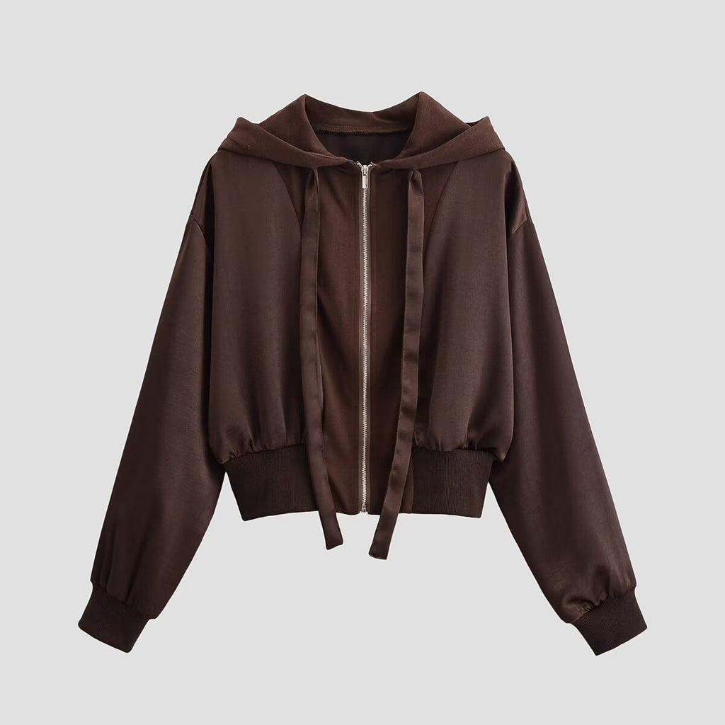 Casual style minimalist patchwork texture hooded jacket