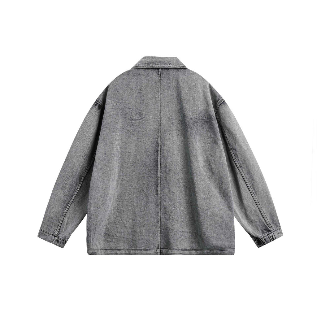 High-End Oversized Washed Distressed Denim Blazer Jacket for Men