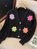 Women's Knit Cardigan with 3D Flower Embellishment, Short Open Front, Women's Sweater Coat