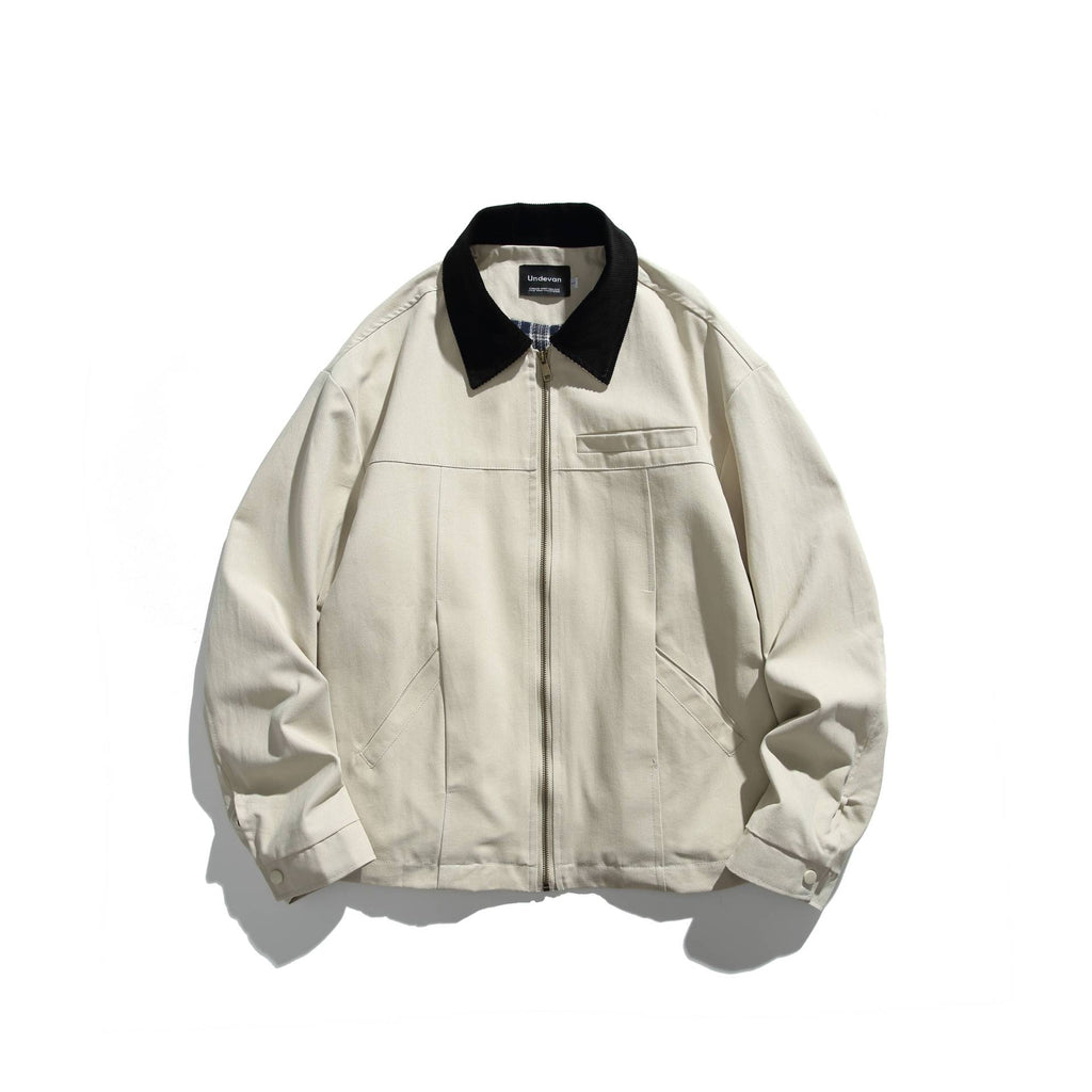 Loose Color-blocked Turn-down Collar Detroit Work Jacket for Men