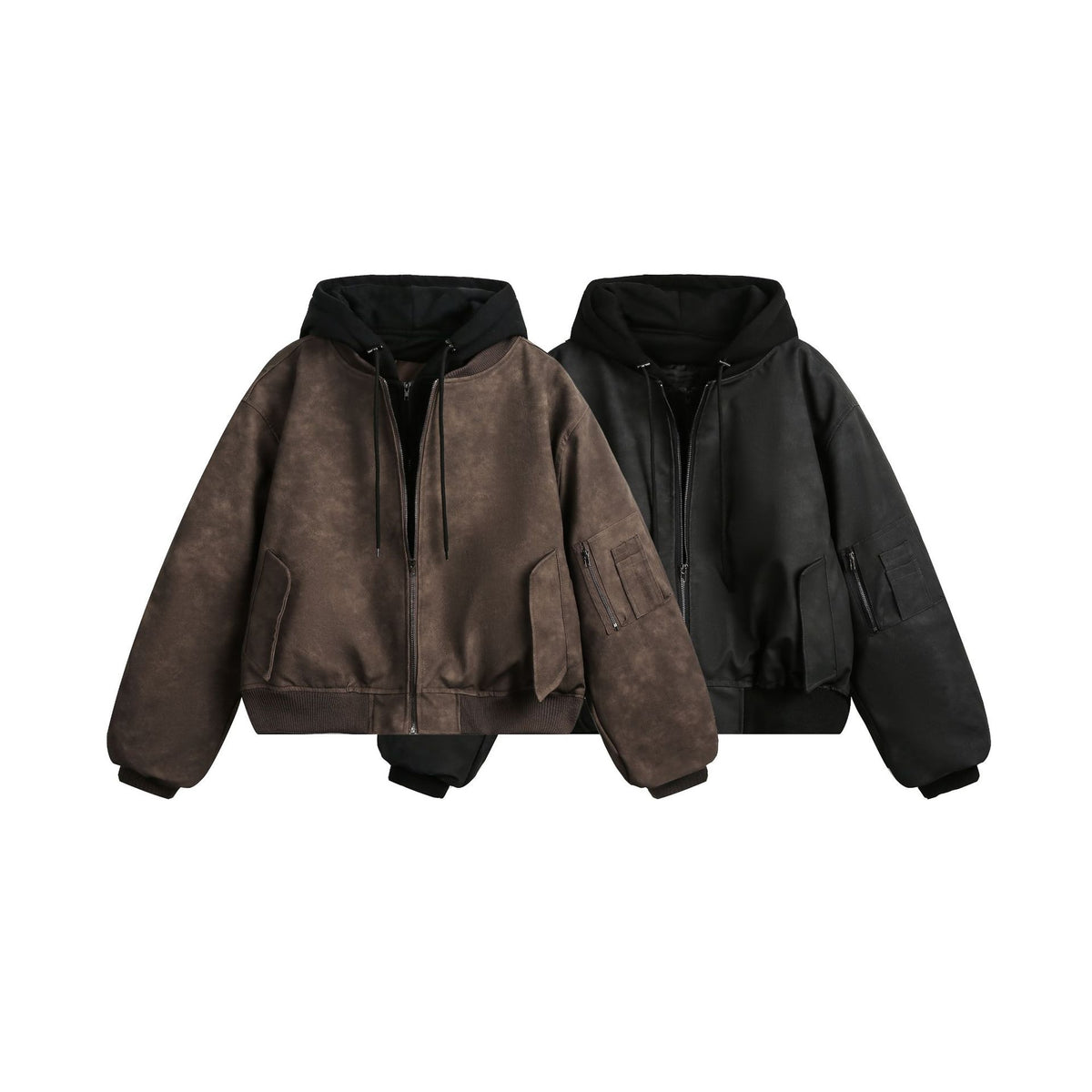 False Two-Piece Loose Oversized Short Hooded Jacket for Men