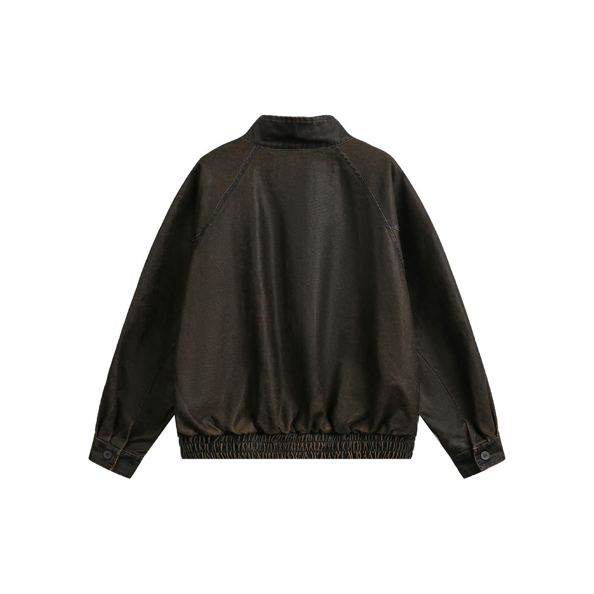 Distressed Denim Zip-Up Stand Collar Jacket for Men