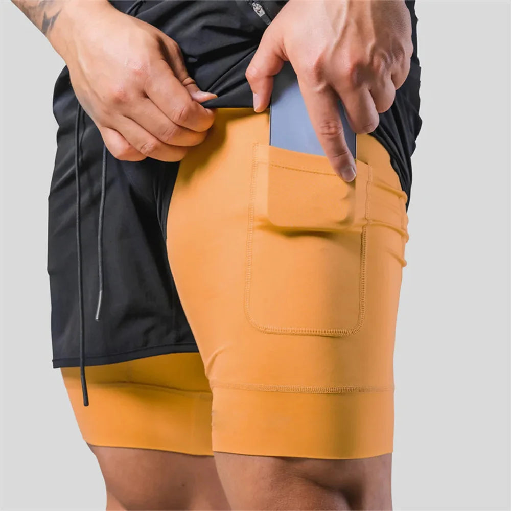 2 in 1 Running Sports Shorts Men