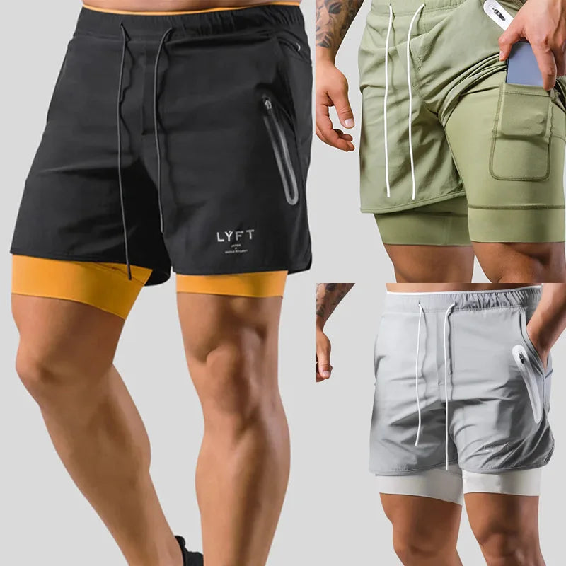 2 in 1 Running Sports Shorts Men