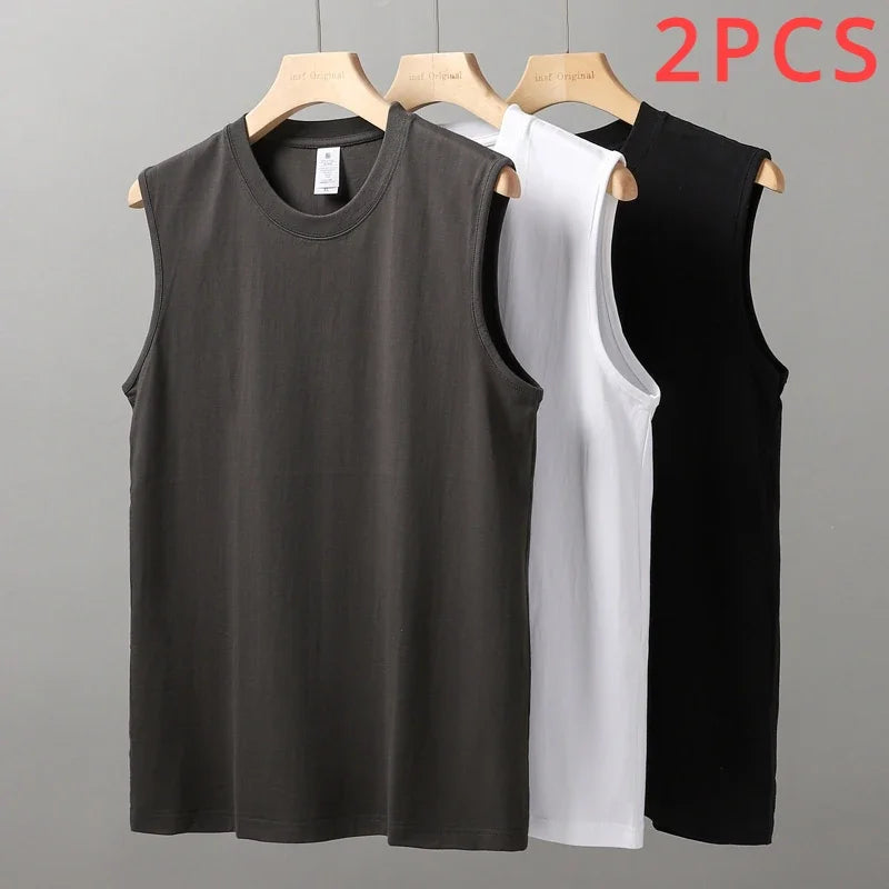 2pcs Solid Color Cotton Vest