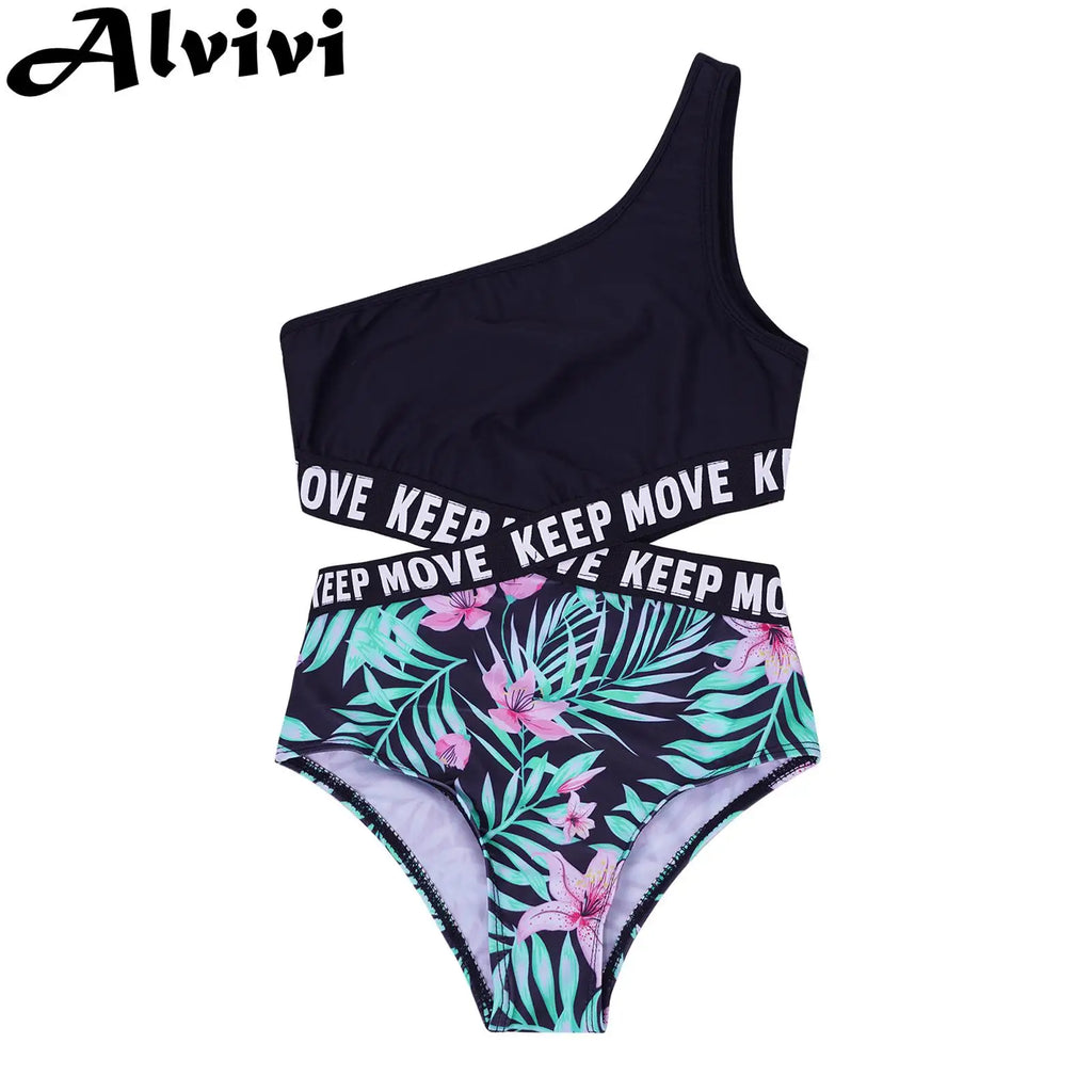 Kids Girls Hollow Out One-piece Swimwear