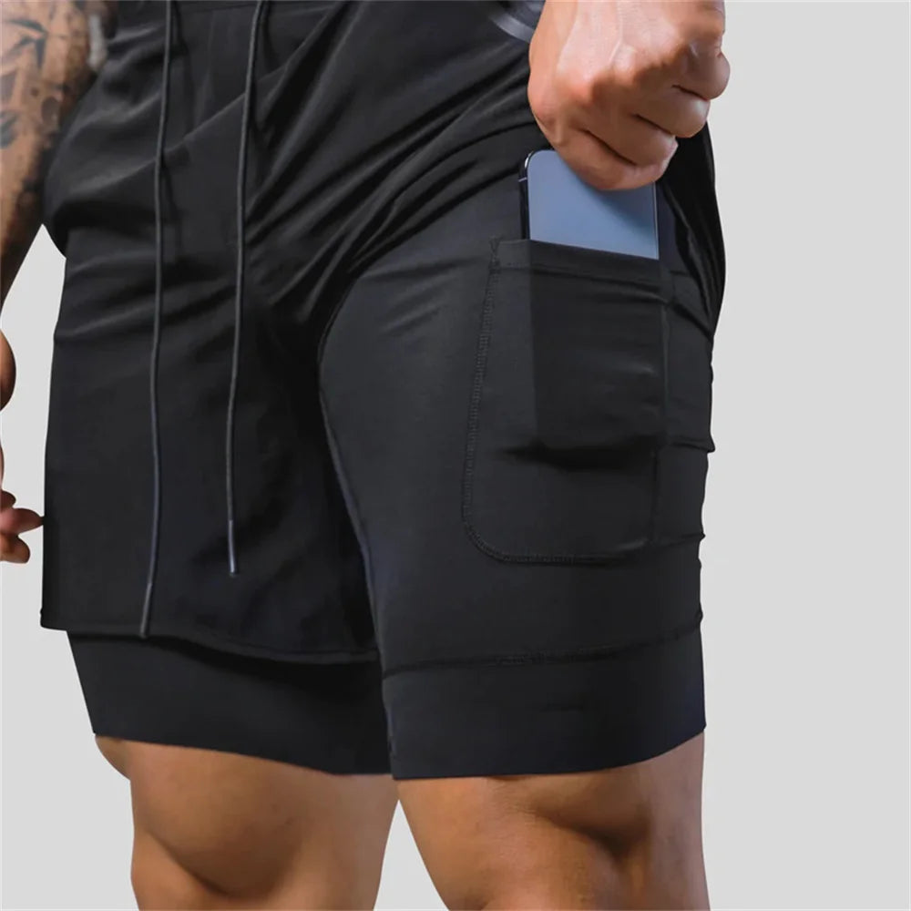 2 in 1 Running Sports Shorts Men